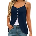 thumbnail image 7 of Achuyrbd Plus Size Women's 2-in-1 Spaghetti Strap Cami Top, Button Front Color Block Split Hem Sleeveless Tank 1X-3X, Navy, 7 of 7