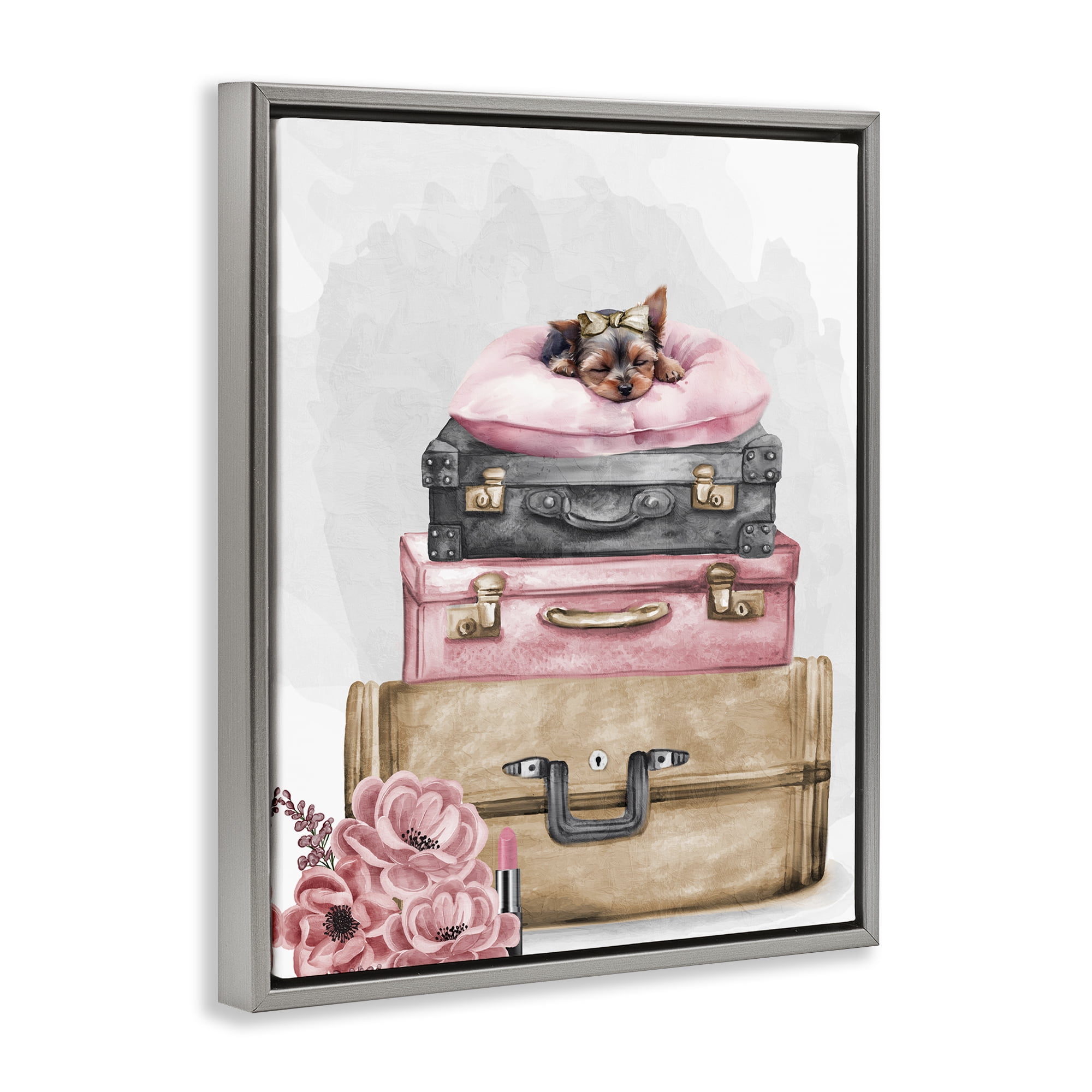 Stupell Industries Sleepy Pup Travel Gray Framed Floater Canvas Wall Art, design by Kim Allen