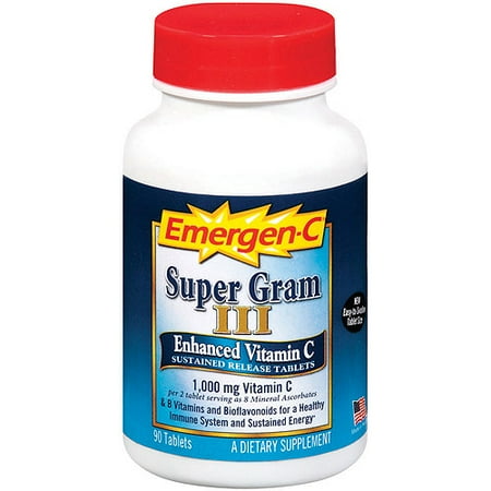 Emergen-C Super Gram III Enhanced Vitamin C Sustained Release Dietary Supplement, 90ct