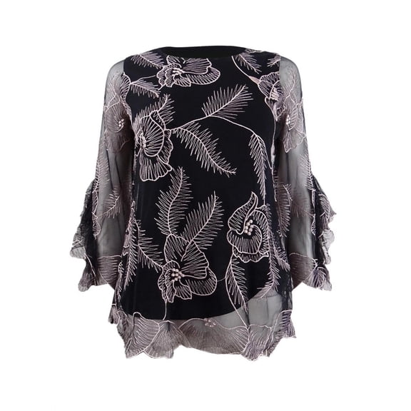 Alfani Women's Petite Embroidered Flounce-Sleeve Top (PS, New Delicate Flower)