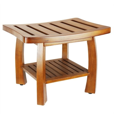 Oceanstar Solid Wood Spa Shower Bench With Storage Shelf Walmart Com