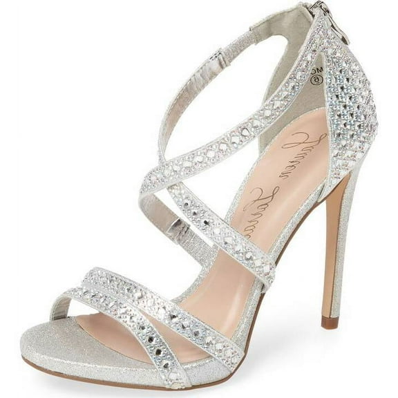 Lauren Lorraine Amore Rhinestone Embellished Open Toe Prom Formal Dress Sandals (Silver, 9)