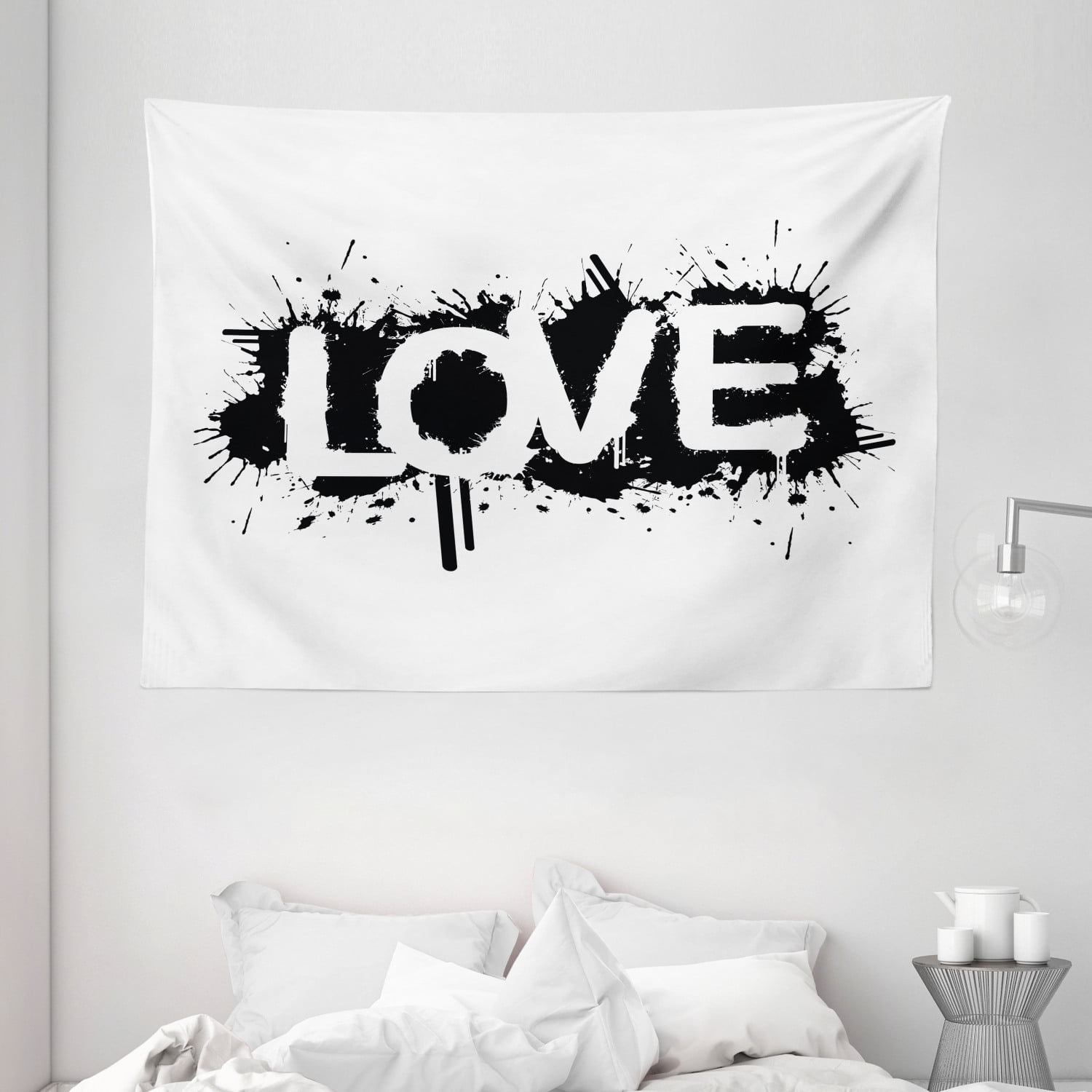 Urban Graffiti Tapestry, Ink Splattered Backdrop Love Message Stained ...