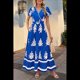 thumbnail image 5 of Vestido de Corta con Cuello en V, Estampado Floral, Bolsillos y Mangas Acampanadas, Azul, Talla L, 5 of 7