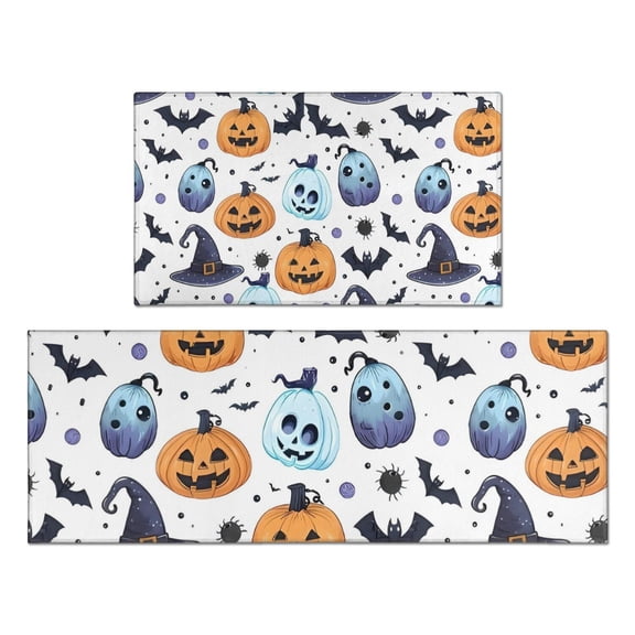 Colorful Pumpkin Halloween Pattern Kitchen Rugs Sets Of 2,Anti Fatigue Kitchen Mat Rugs Non Slip Washable,Decorative Kitchen Floor Mats for Kitchen,Sink,Laundry,17"x30" 17"x47"