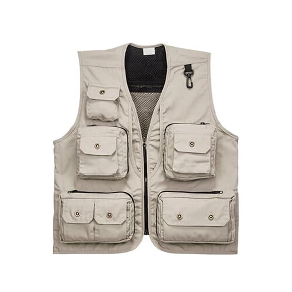 Panda Superstore  Mens Canvas Journalist Photographer Fisherman Vest - Khaki - Extra Large
