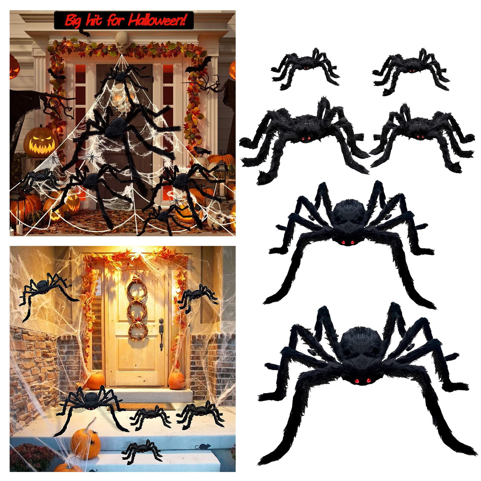 Halloween Spider Decorations (6 Pack) - Extra Large Realistic Scary Spiders for Yard, Porch & Indoor Haunted House Displays