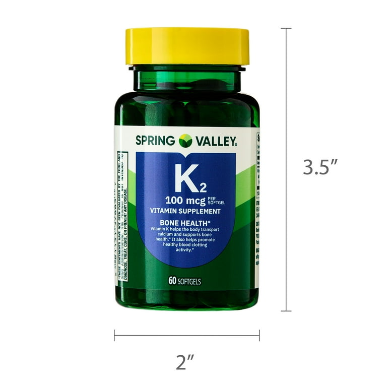 Spring Valley Vitamin K2 Supplement Softgels, 100 mcg, 60