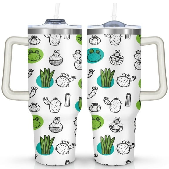Cactus 40 Oz Tumbler with Handle Lid and Straw, Stainless Steel Double Walled Vacuum Insulated Cup, Cute Anniversary Wedding Birthday Gifts Tumbler for Women Men Friends Outdoor Indoor