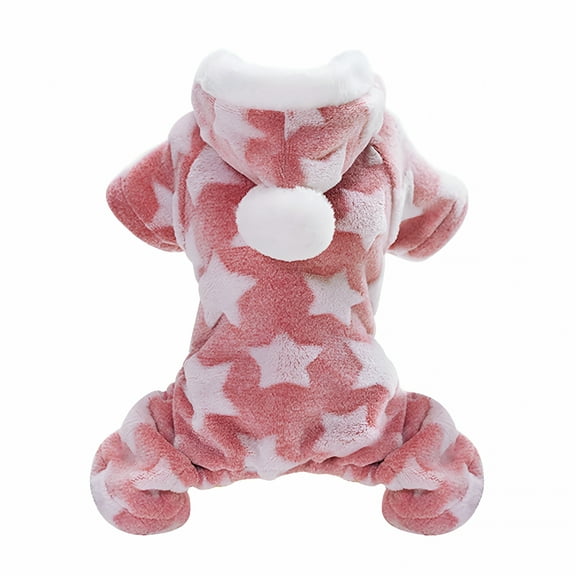TELOLY Dog Pajamas Dog Coral Fleece Dog Sweater Hoodie Star Pattern Winter Warm Puppy Clothes Plush Cute Pet Jumpsuit Cat Onesie Outfit Apparel Coat (Pink, Xxl)