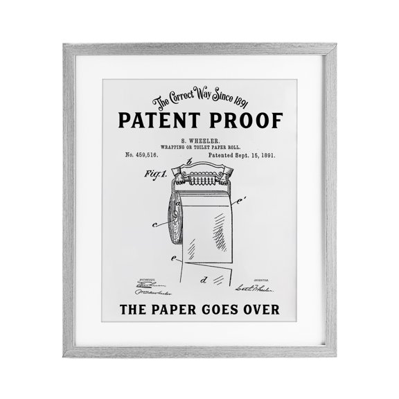 Toilet Paper Goes Over Gray Framed Print Under Glass, design by Lettered and Lined