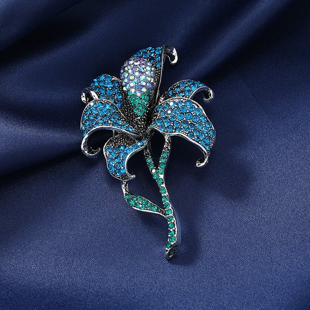 Broche de flor de cristal austriaco para mujer,Broche de camelia de satén de seda blanca