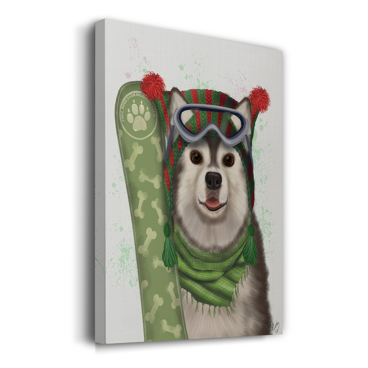Christmas Husky Snowboard- Gallery Wrapped Canvas