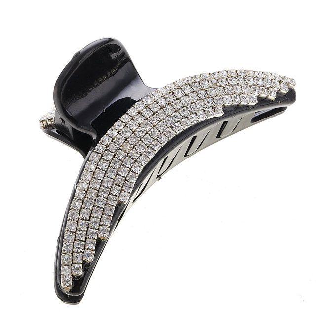 Exquisito acrílico negro lleno de diamantes de imitación pinzas para la mandíbula del pelo horquilla-Pinza para el pelo de baño elegante para mujer para cabello grueso