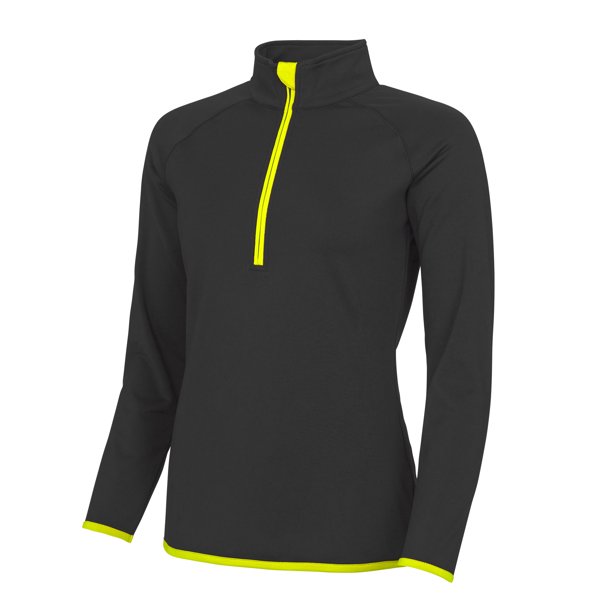 AWDis - Sudadera ligera con cremallera en el cuello para mujer (Negro/amarillo)