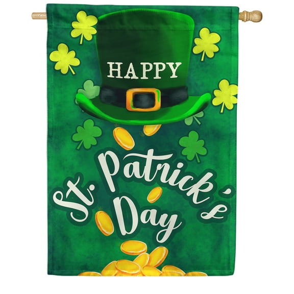 America Forever Happy St Patricks Day Leprechaun House Flag 28 x 40 Inch Double Sided Yard Outdoor Decoration Lucky Clovers Shamrock Gold St. Patrick's Day Flag
