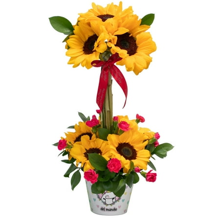 Modern Topiary Fresh Flower Arrangement with Vase Designed for Mother's Day, Sunflowers, Colors Vary