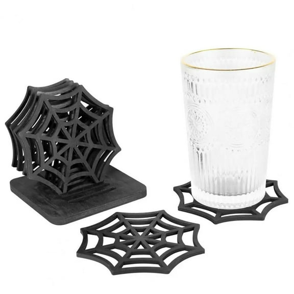 KMMYS 6Pcs Cup Mats Halloween Table Decoration, Wooden Coasters for Dining Table, Multi-functional Kitchenware, Decorative Place Mats for Home Parties, Heat Resistant Table Protectors