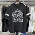 thumbnail image 1 of Hermosa y ligera camiseta de lujo con estampado de letra 22 de AMIRI 2024SS, camiseta informal de manga corta de algodón puro de doble hilo de alta calidad para hombres y mujeres, 1 of 3