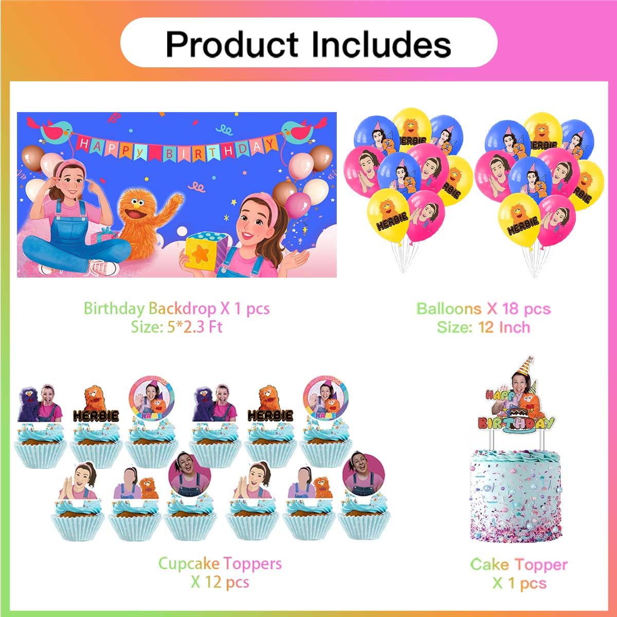 Ms Rachel Birthday Party Supplies for Boy Latex Balloons Kit Decorations Set Decor Banner Backdrop
