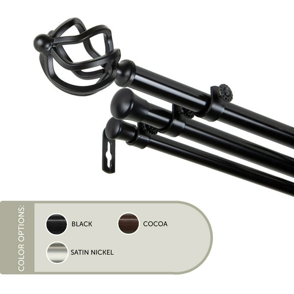 127" Black Solid Contemporary Triple Curtain Rod