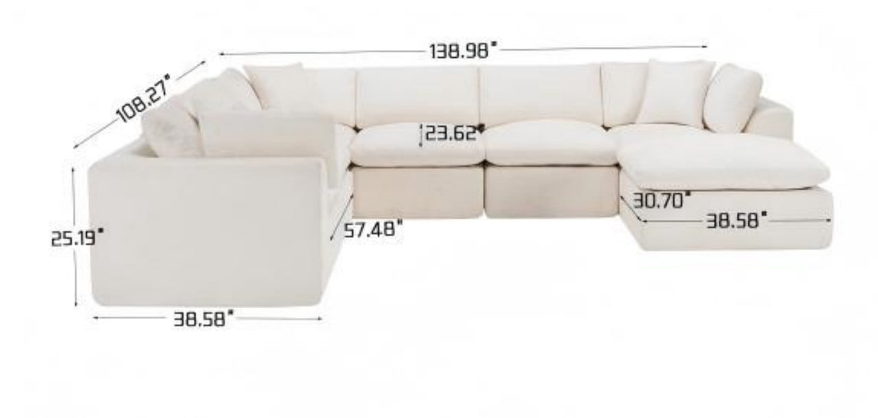 Oversized U-Shaped Sectional Sofa with Ottoman, 7-Seater Chenille Modular Sofa with Deep Seat, Cloud Sofa Boneless Couch for Living Room Apartment