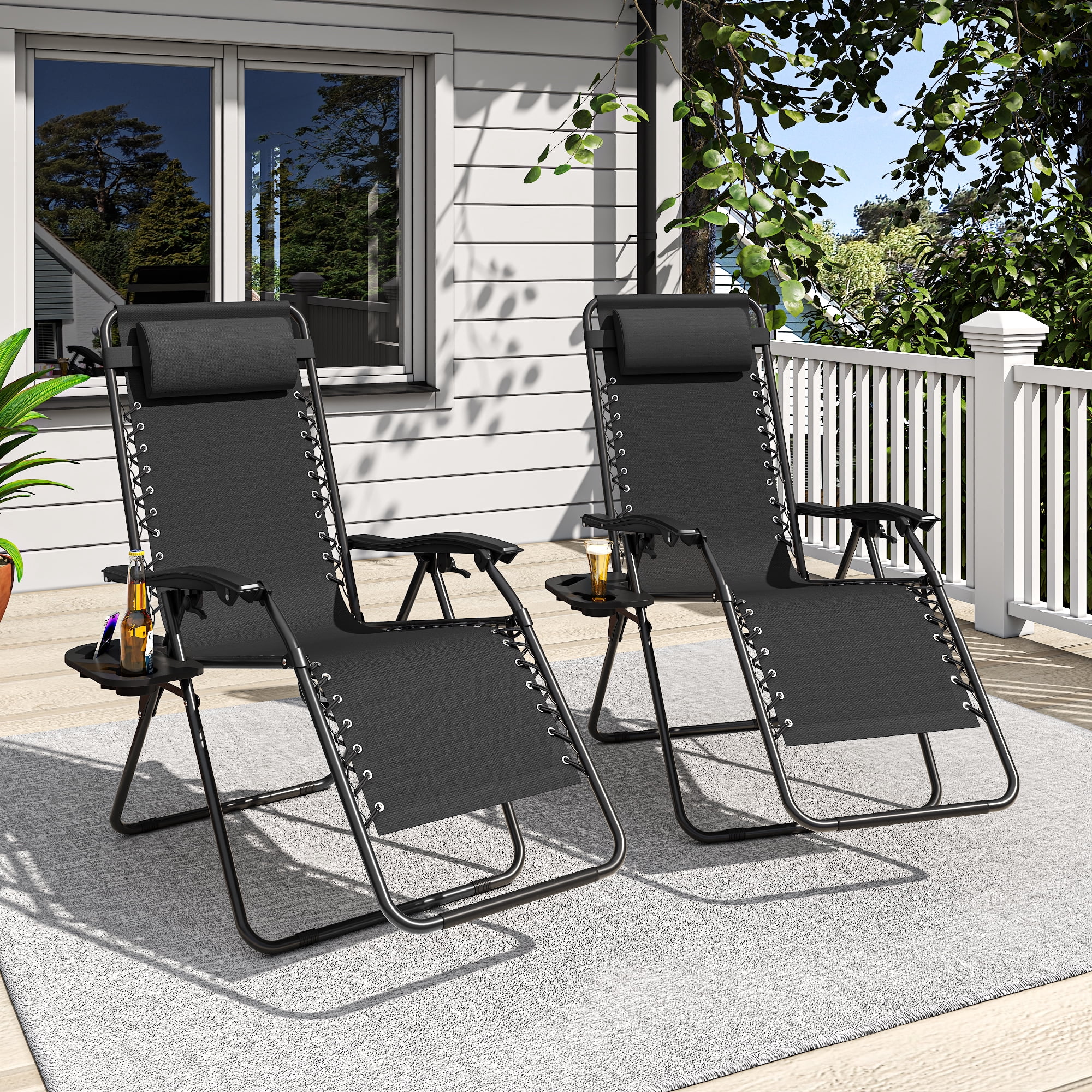 Zero Gravity Lounge Chair Folding with Headrest & Removable Tray, 300 lb Capacity Recliner 90-170° Adjustable, Portable Outdoor Chair for Patio Beach Camping, Antique Black