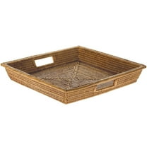 Kouboo La Jolla Rattan Square Serving Tray, Vintage Storage Basket Bin for Bathroom, Kitchen, Countertop Table Shelf, Honey brown