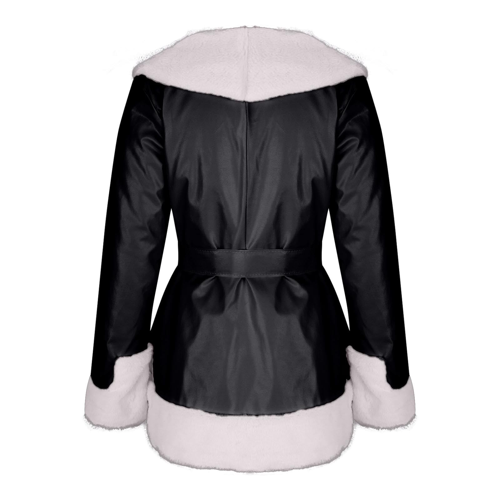 ZQUUVOU Women's Faux Leather Jacket with Faux Fur Collar Fall Winter Trendy Long Sleeve Furry Trim Parka Coat with Belt White
