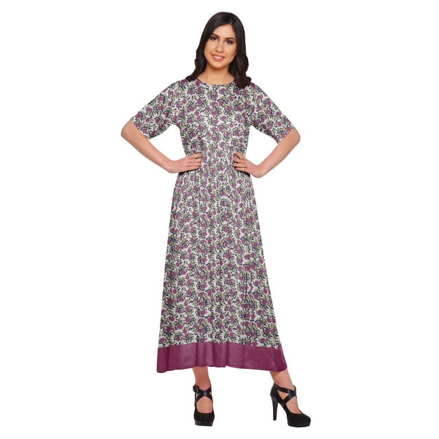 Moomaya Robe Plissée Imprimée Tunique à Manches au Coude Tenue d'Été Kurti pour Femmes