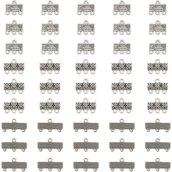 120 Pcs Alloy Necklace Connector 3 Styles Rec Multi Strand Bracelet Layer Clasp Pendant Bails Chandelier Drop Earrings Chains Tags Charms with 3 Hole for Layered Jewelry Making