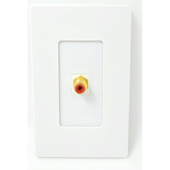 RiteAV - 1 RCA Red for Subwoofer Audio Port Wall Plate Screwless Decorative - White
