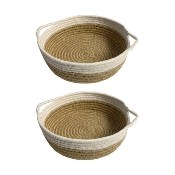2pcs Round Woven Storage Baskets Natural Cotton Rope Basket Organizer for Fruits Jewelry Keys Small Toys