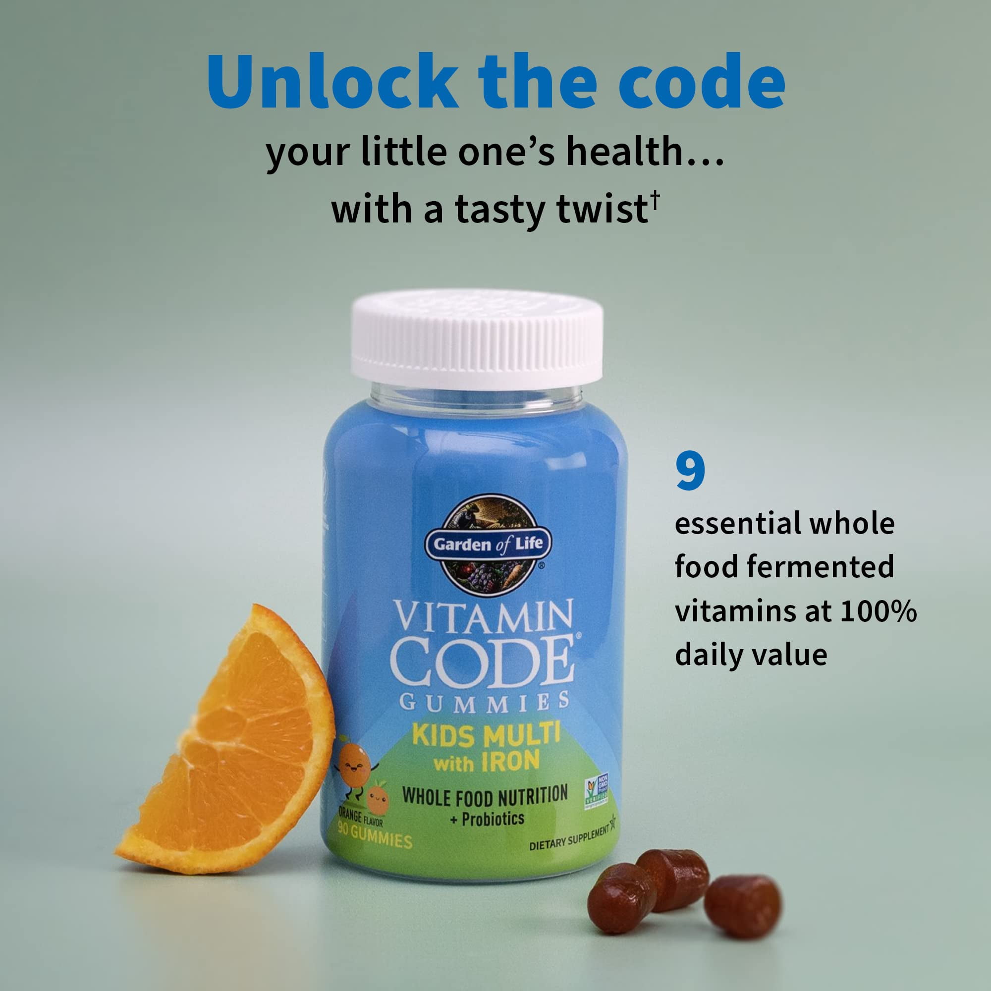 Garden of Life Vitamin Code Gummies Kids Multi with Iron, Orange Flavor, 30 Servings