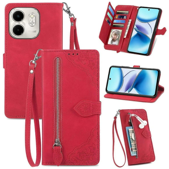 For Infinix Smart 9 4G Case Zipper Wallet PU Leather Flower Imprint Phone Cover - Light Purple