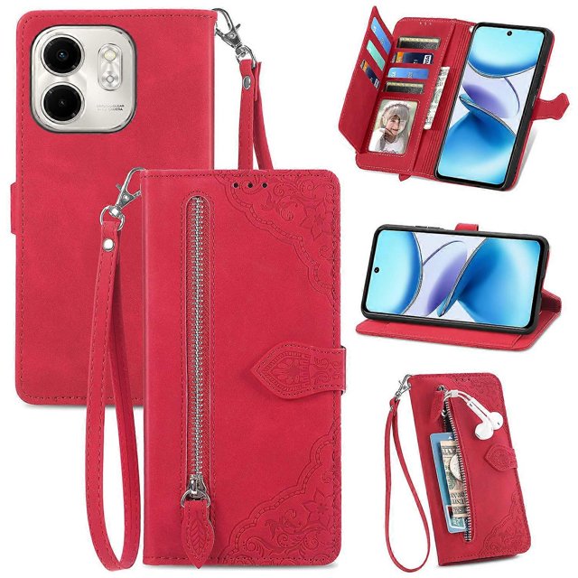 For Infinix Smart 9 4G Case Zipper Wallet PU Leather Flower Imprint Phone Cover - Light Purple