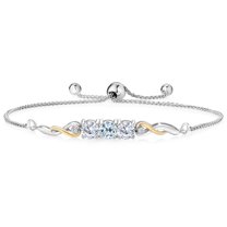 Gem Stone King 925 Sterling Silver and 10K Yellow Gold Sky Blue Topaz Tennis Bracelet for Women (1.72 Cttw, Gemstone November Birthstone, Fully Adjustable up to 9 inch)