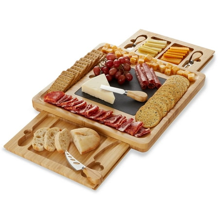 

Casafield Bamboo Cheese Board with Slate Cheese Plate Stainless Steel Knives and Snack Trays