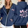 thumbnail image 2 of XIAONU Women'S Hoodies Bow Print Zippered Long Sleeve Hooded Sweatshirt Drawstring Casual Hooded With Pockets, 2 of 6