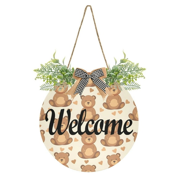 Teddy Bears Welcome Sign for Front Door Wreath Door Sign for Farmhouse Porch Decoration Indoor Outdoor
