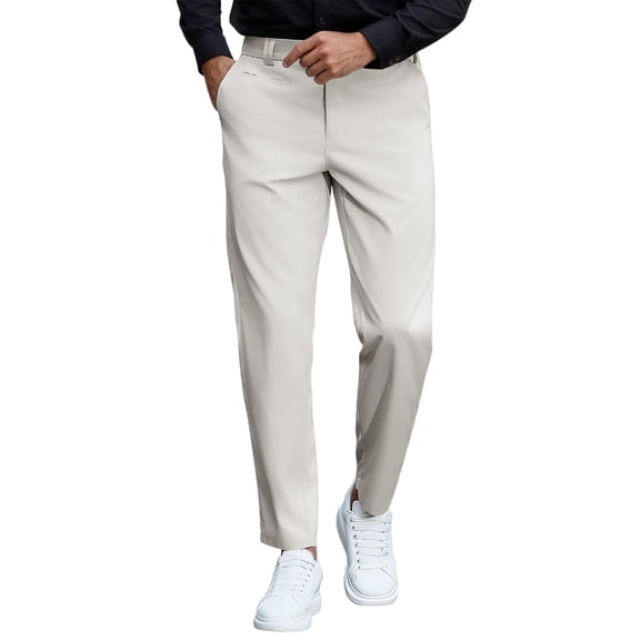 Men's Dress Pant Classic Solid Color Casual Trousers Flat Front Pockets Comfortable Relaxed Fit Light Gray Pant