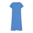 thumbnail image 2 of TaTaai Short Sleeve V-Neck Maxi Dress Women's Solid Color Casual Dress with Lock Detail Stretchy Polyester Blend Summer Wear Gift, 2 of 6
