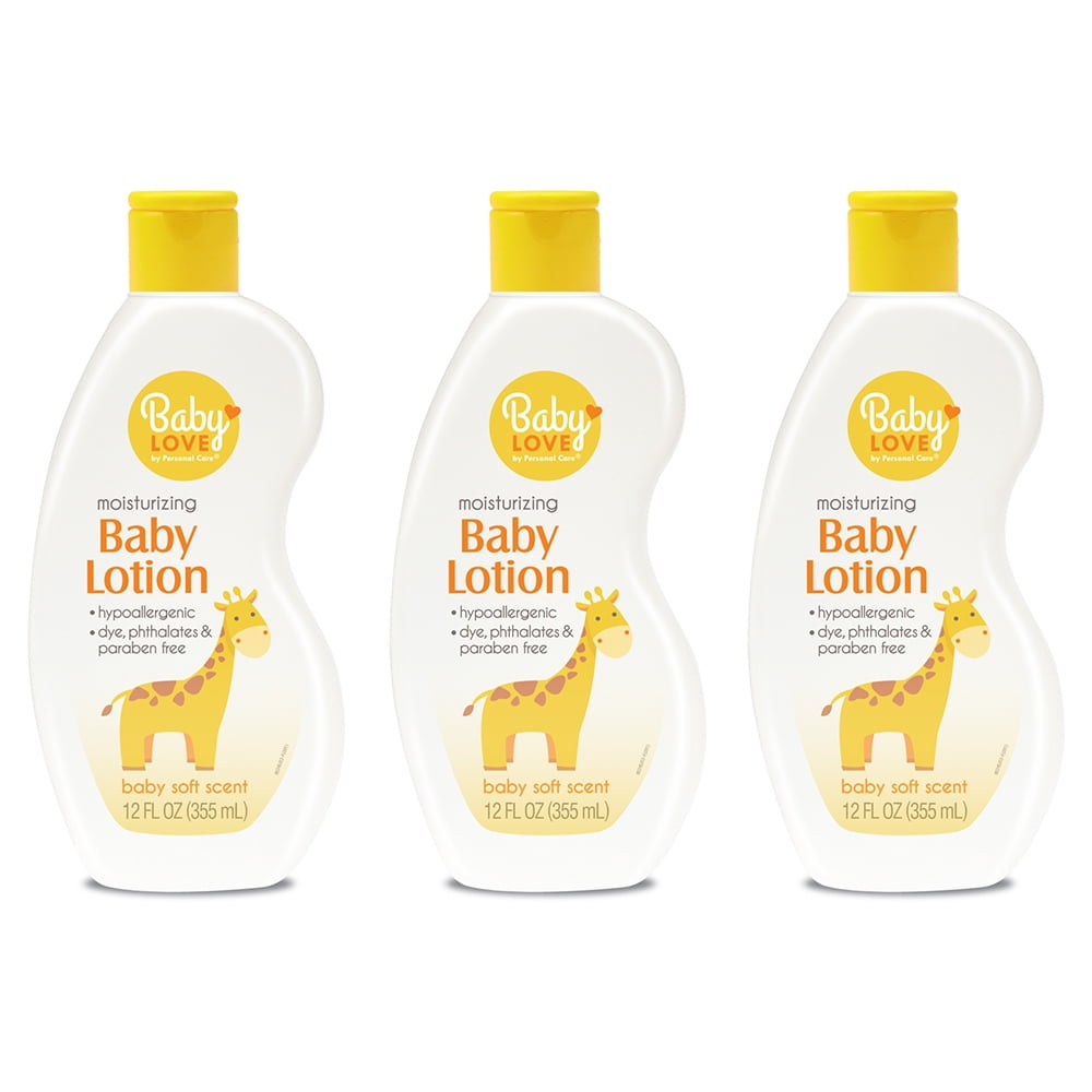 Personal Care Baby Love Moisturizing Baby Lotion. Gentle and Hypoallergenic with Aloe Vera. Baby Soft Scent. 12 oz. Pack of 3
