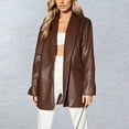 thumbnail image 2 of Women's Jacket Leather Blazer Solid Long Sleeve Lapel Button Down Moto Biker Suit Lightweight Jacket, 2 of 5
