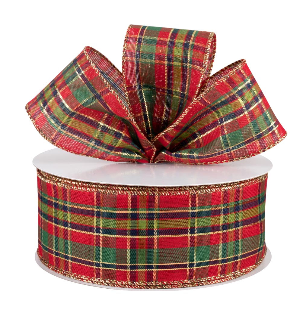 Christmas Ribbon, 2.5\u201d Wired 50 Yard Roll White Ribbon with Red and Silver Glitter Stripes 