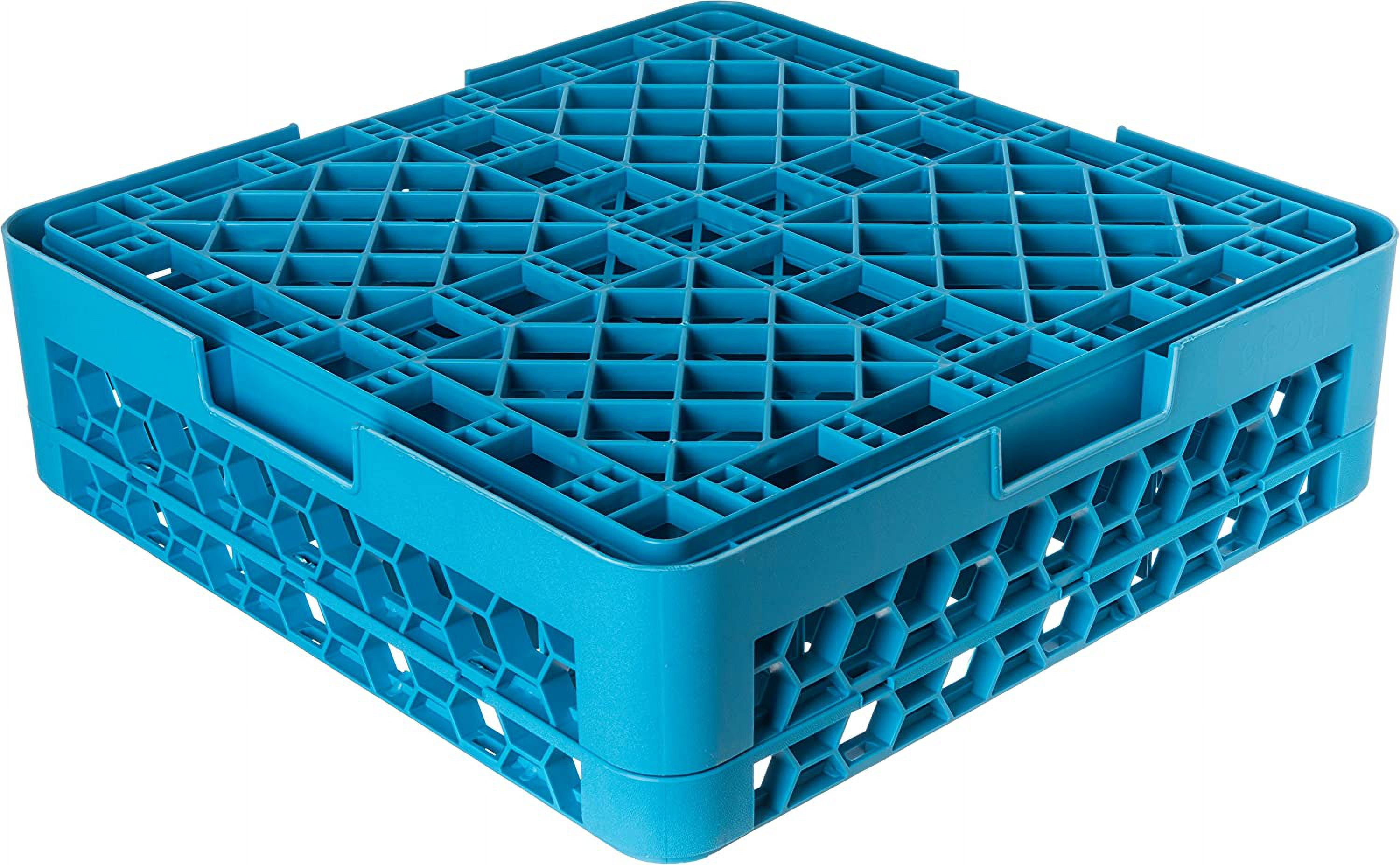 Opticlean Divided Glass Rack with 36 Compartments, Blue, 19.88 x 19.88 x 5.50 Inches for Kitchen and Restaurant
