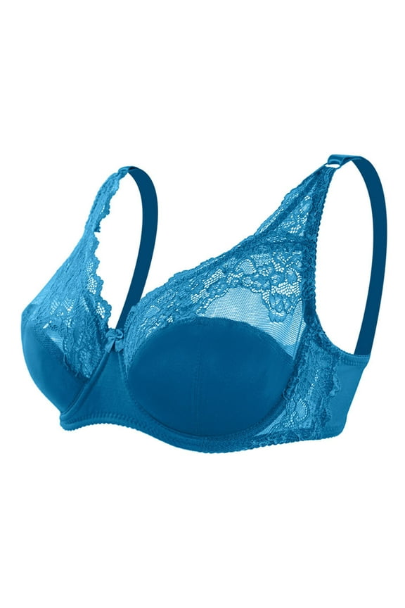 Yoga Sports Bra Womens Solid Lace Lingerie Bras Underwear Bralette Bras Comfortable Bra Tall Size Females Bra, Style 9060, Blue 44C
