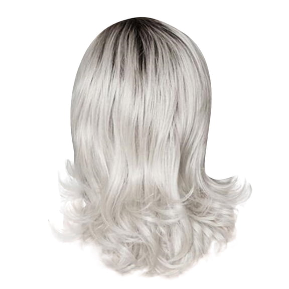 Women's Gray Short Wavy Synthetic Wig, High-Temperature Silk Hair with Adjustable Rose Inner Net