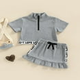 thumbnail image 2 of Girl‘s Two-Piece Suit  Toddler Kid Girl Letter Pattern Short Sleeve Front Zipper Tops + Ruffle Hem Mini Skirt, 2 of 7