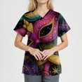thumbnail image 3 of Mardi Gras Scrub Tops for Woman Glitter Mask Print V Neck Scrubs Carnival Short Sleeve Novelty Workwear with Pockets Hot Pink 3XL, 3 of 4